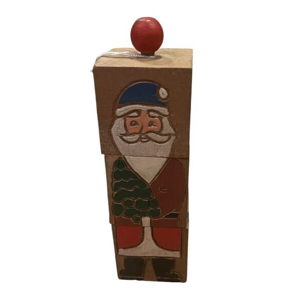 Midwest Importers Rotating Wooden Block Santa 4 Different Views VTG Folk Art - Picture 3 of 7
